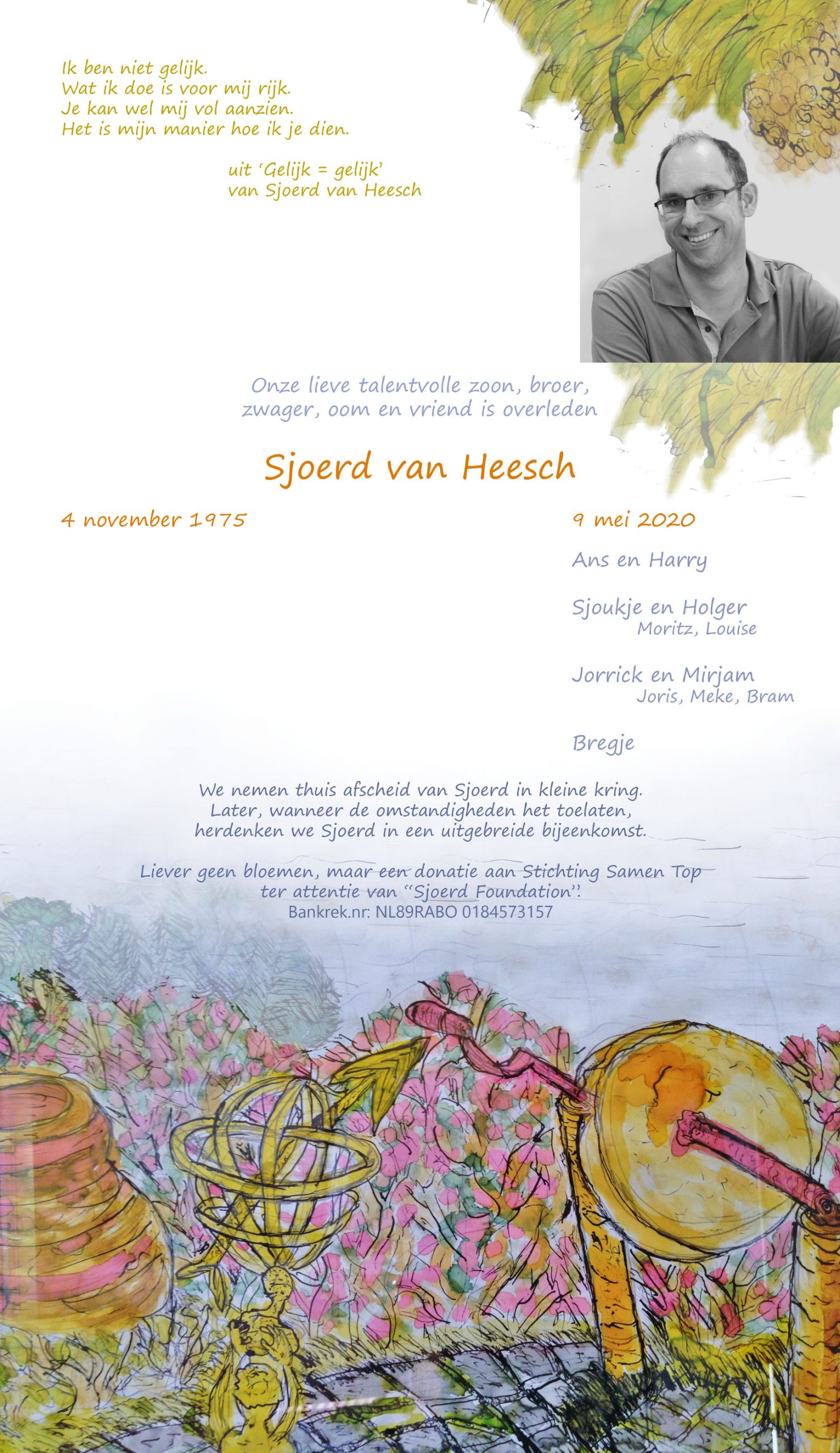 kennisgeving overlijden Sjoerd van Heesch